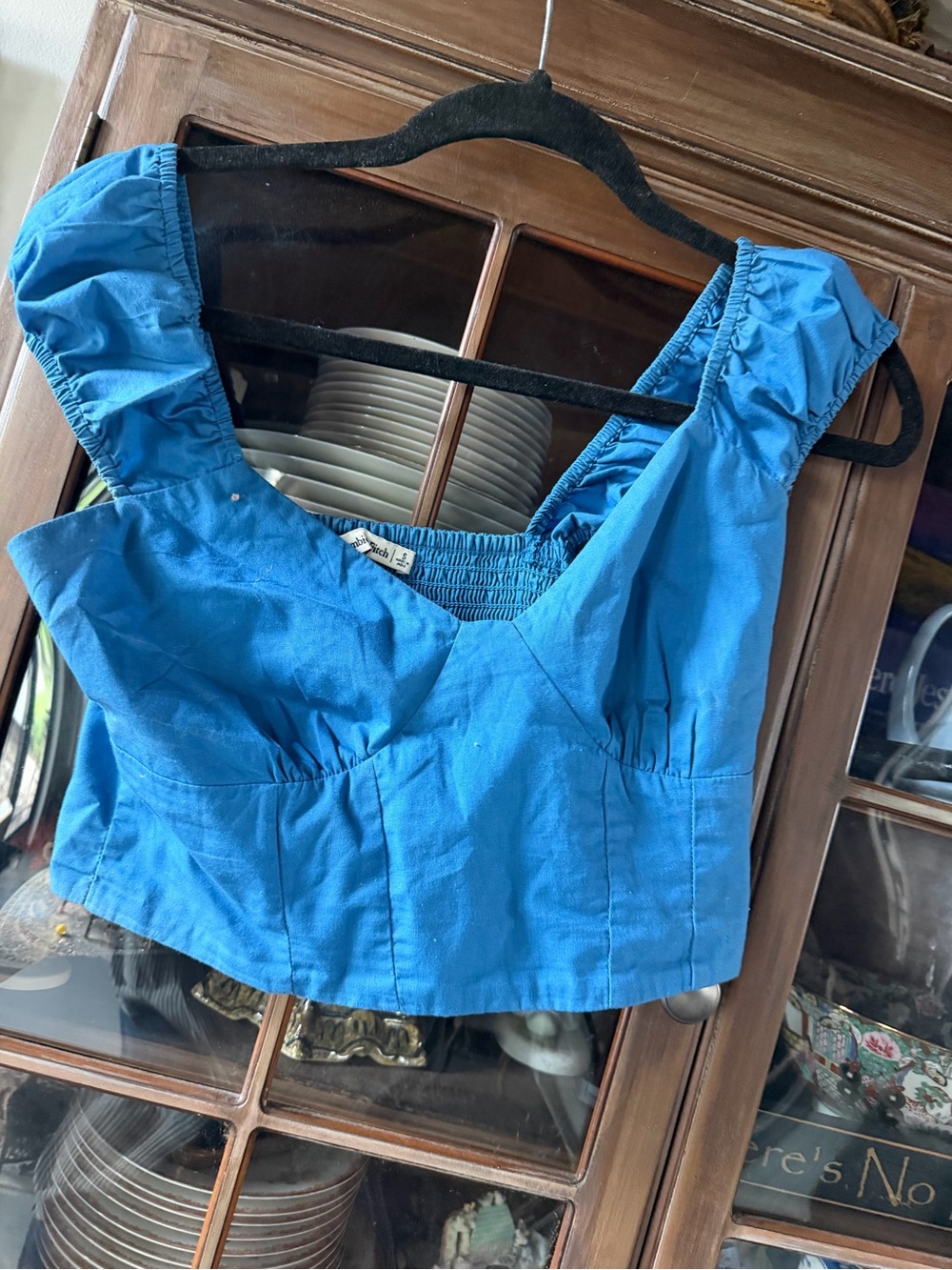 Abercrombie & Fitch Blue Puff Sleeve Crop Top